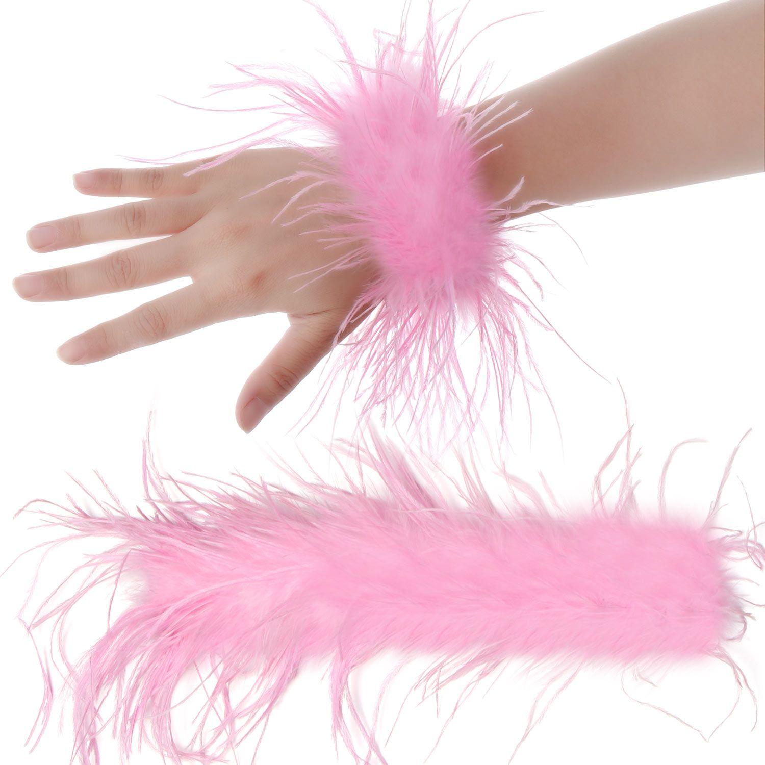 Wide Style Slap Ring Fur Slap Band Wristband Feather Slap Bracelets Wristband Real Ostrich Feather розовый