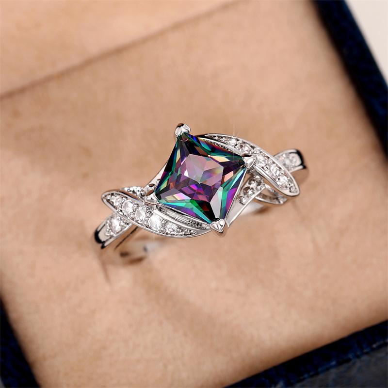 Huitan Special-interested Multicolored Cubic Zirconia Rings for Women Fashion Design Luxury Female Finger-rings Party Jewelry