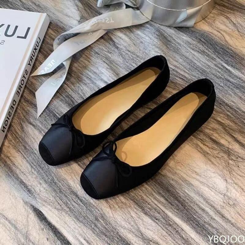 Spring new French shallow mouth flat princess shoes with soft sole retro square toe simple comfortable versatile women's shoes