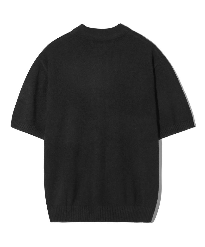 TRILLION Washable Boucle Collar Short Sleeve Knit (Pure Black)