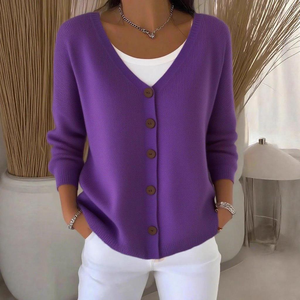 Women's Solid Color Loose Knit Button Cardigan - Casual European & American Style 2025
