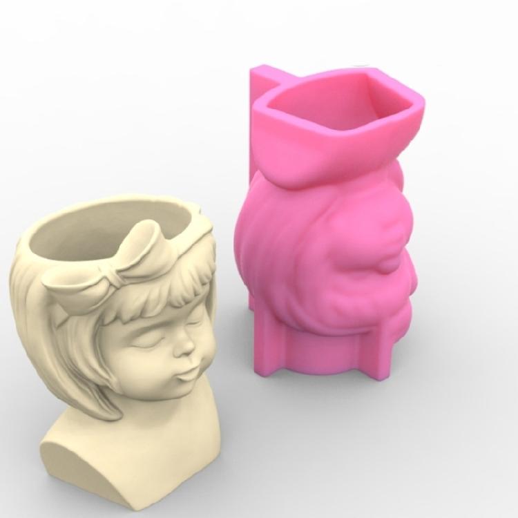 Bowknot Girl Flower Pot Silicone Resin Mould DIY Succulent Planter Molds Craft
