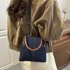 Elegant Kiss Lock Shoulder Bag Solid Color Large Capacity Denim Blue Crossbody Bag High Quality Messenger Pouch