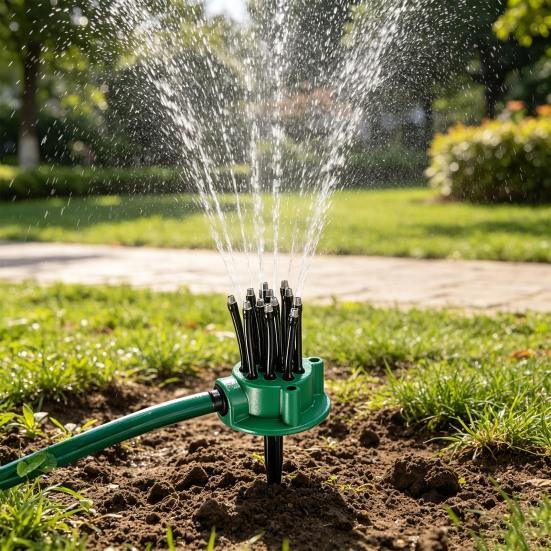 360-Graden Dekking Tuinsproeier, Verstelbare Flexibele Spuitkoppen, Automatisch Roterende Grassproeier, Tuinslang Sproeier met Steekvoet voor Gazon