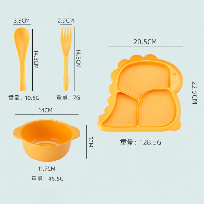 Cartoon Dinosaur Three Compartments Dinner Plate Spoon Fork Bowl Cutlery Set For Kids