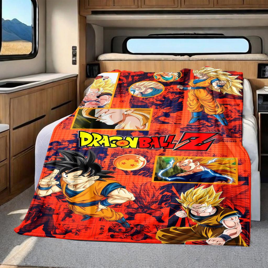 1 buc. Pătură din flanelă cu imprimeu Son Goku, Calitate înaltă, Pentru toate anotimpurile, Decor pentru casă, Căldură și confort, Perfectă pentru cadouri de Crăciun
