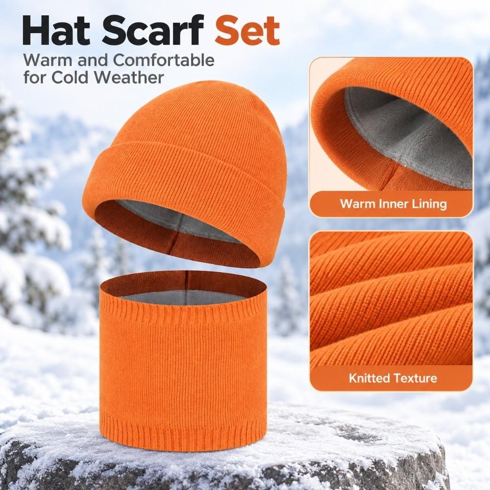 Stretch Knitted Winter Hat Solid Color Pullover Hat Neck Warmer  Outdoor Cycling Skiing