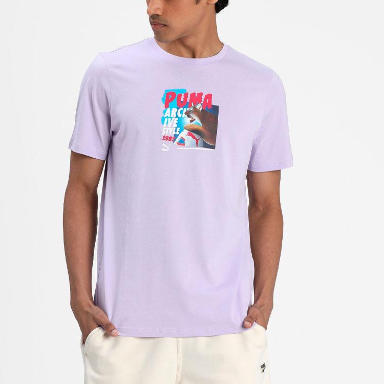 Puma Archive Casual Sports Printed Round Neck Short Sleeve T-Shirt Men Tops Light-Lavender-Purple 530910-16