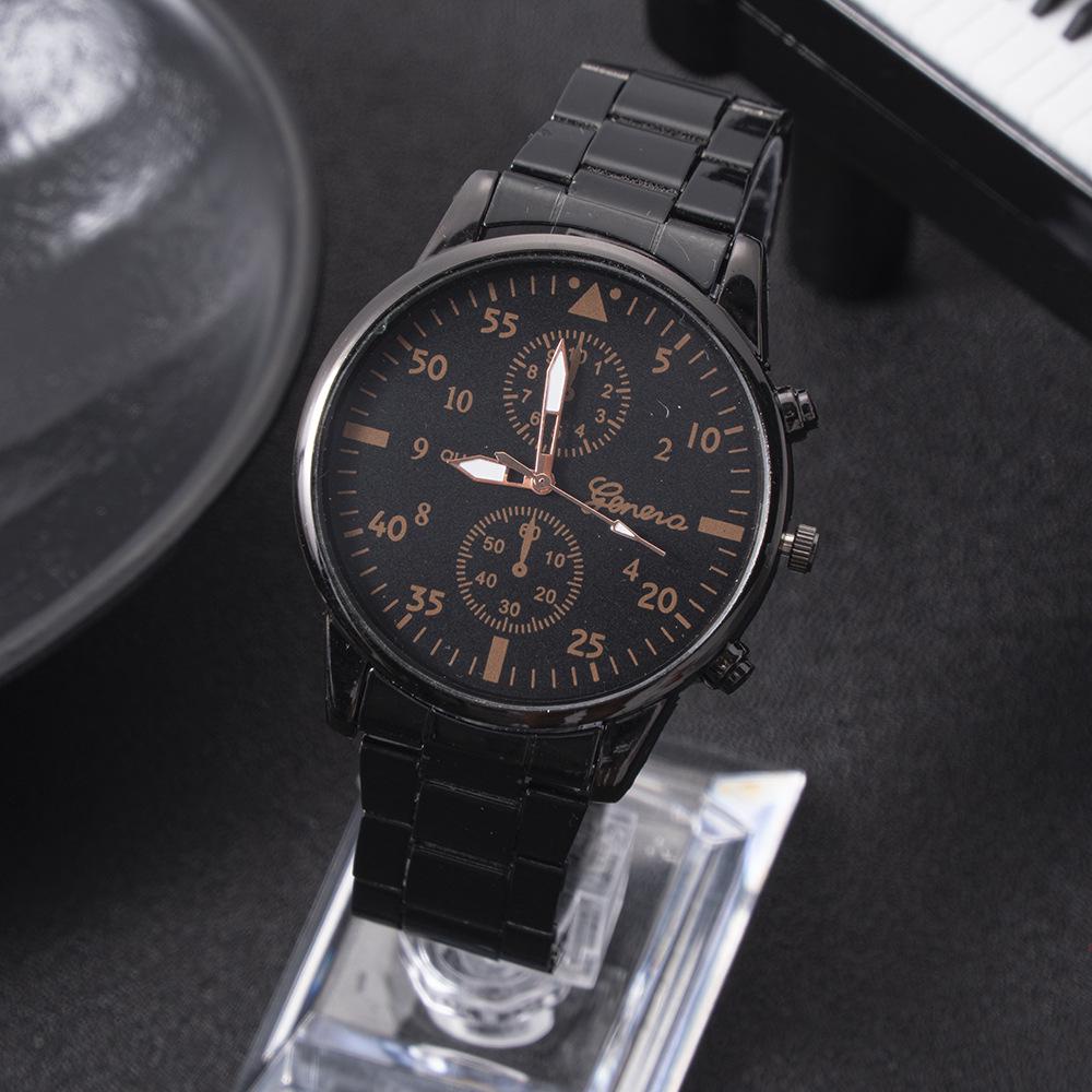 

Мужские ультратонкие часы Geneva из черной стали с браслетом из нержавеющей стали Coffee Dial Black Strap