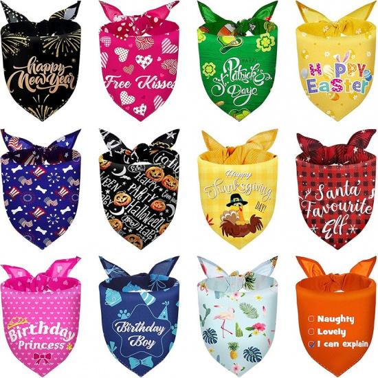 12 Pieces Holiday Dog Bandanas Halloween Dog Scarf Birthday Daily Thanksgiving Christmas Festival Costume Supply Pets Scarf Bandana for Cats Pets Large