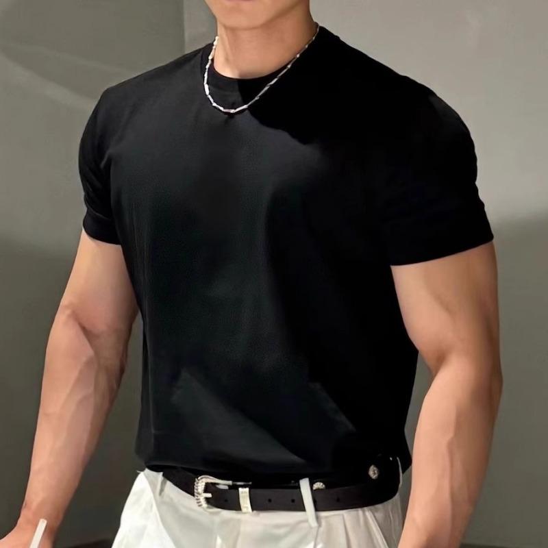 Mens Solid Color American Style Casual Fitness Quick Dry Short Sleeve Base T Shirt