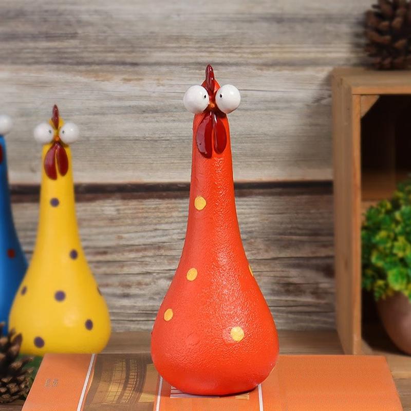 Latest Quirky Big-Eyed Chicken Figurine Colorful Polka Dot Resin Statue Long Leg Chicken Expressing And Joy Garden Yard Decor