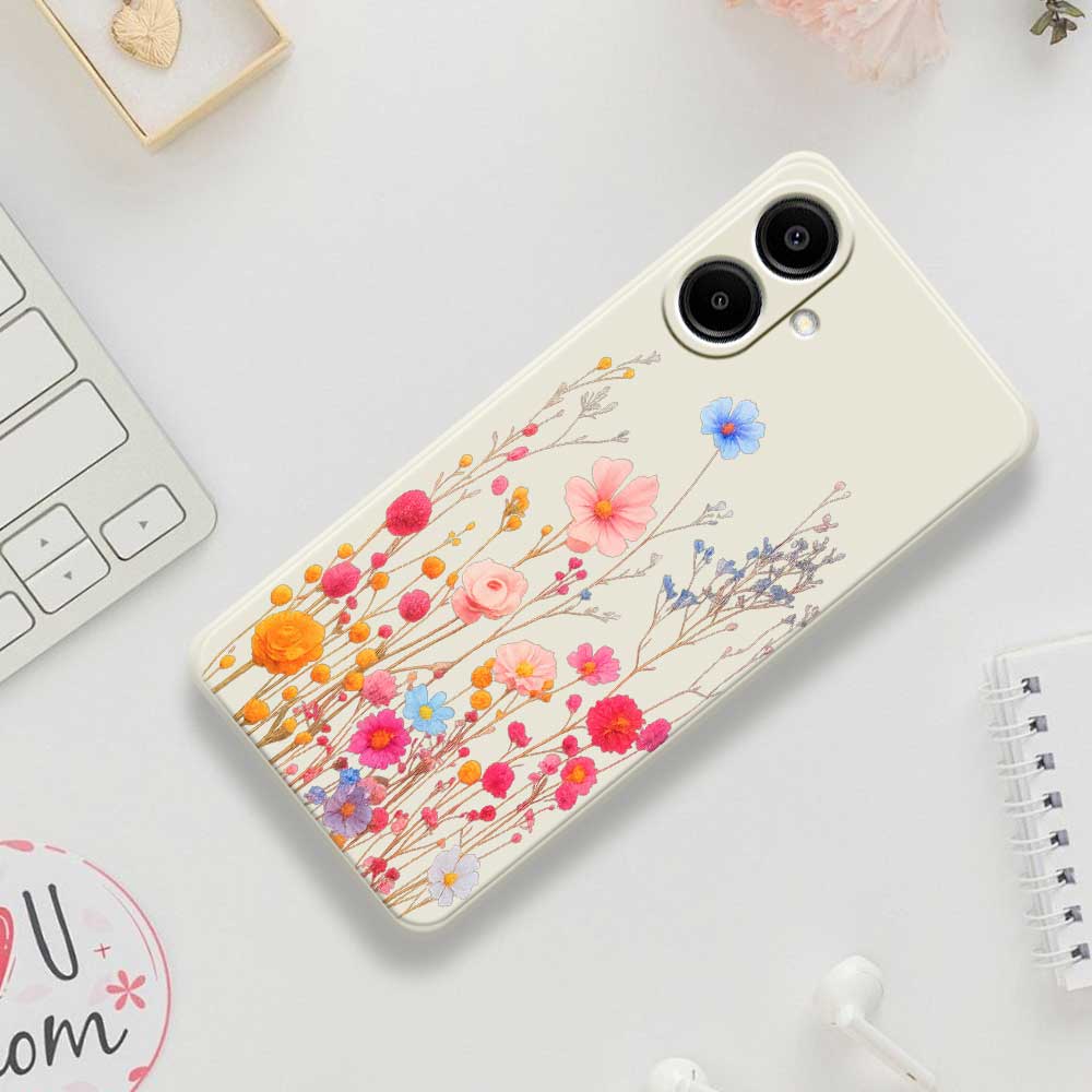 For Samsung Galaxy A07 4G Case Flower Branches Pattern Printing Straight Edge TPU Phone Back Cover