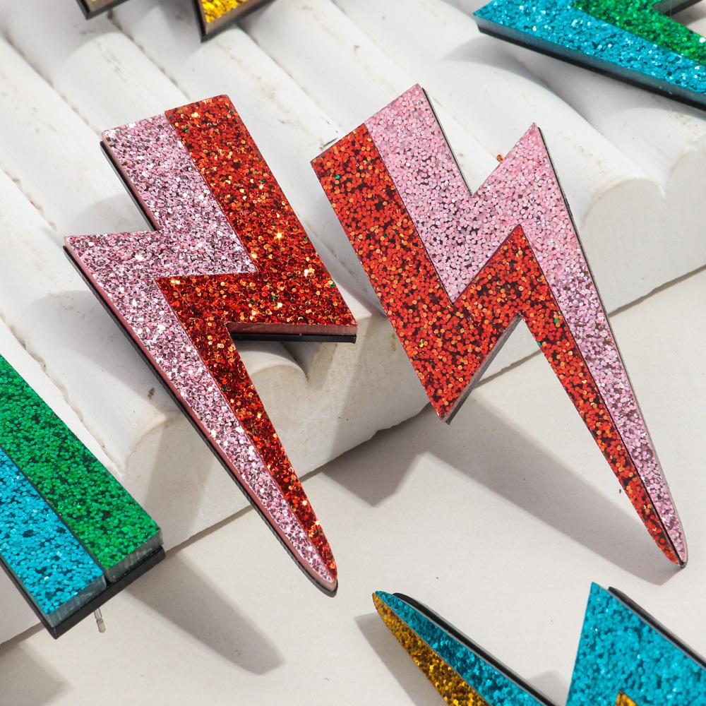 New Creative Acrylic Stud Earrings for Women Funny Glitter Multicolor Lightning Drop Earring Punk Trendy Jewelry Gift