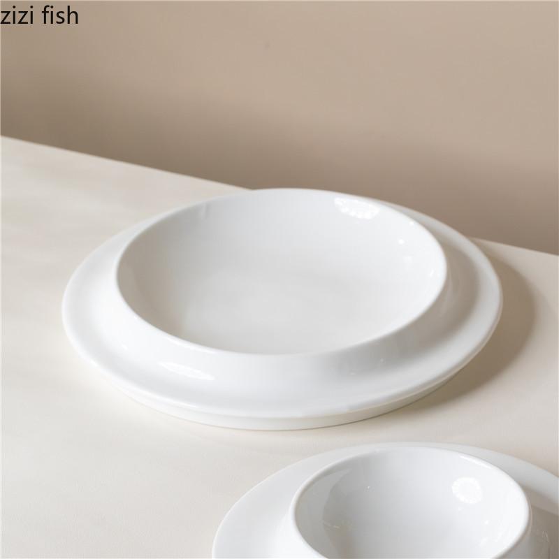 Pure White Creative Ceramic Thick Soup Plate Dessert Snack Plate Sushi Plate Restaurant Molecular Cuisine Specialty Tableware