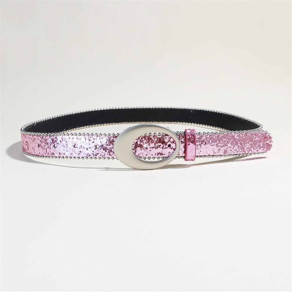 PU Belt With Metal Buckles Glitter Rhinestones Waist Strap For Women and Men