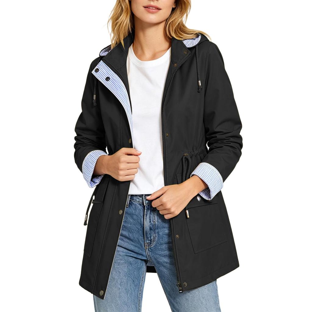 Women's Color Hooded Windbreaker Jacket Lightweight Windproof Outdoor Sportswear