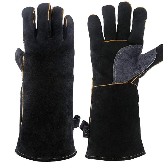 Cowhide Welder Leather Forged Welding Gloves Heat Resistant Welding Fireplace Wood Stove Pot Holder Welder Black