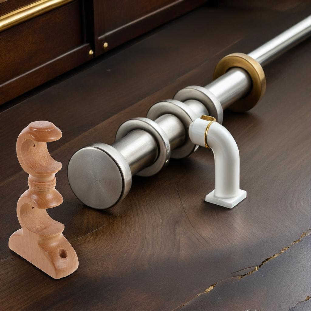 2pcs Curtain Rod Brackets Wood Double Holder For 1.1 Inch 28Mm Drapery Pole Heavy Duty Support Roman Base Easy Wall Mount