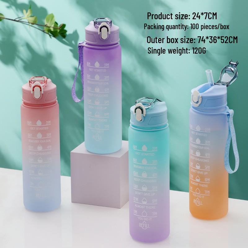 Gradient Frosted 900ML Outdoor Sports Water Bottle with Handle and Straw
