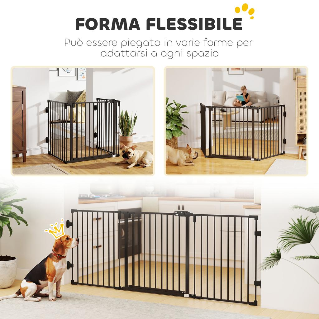 Folding Steel Dog Gate with Automatic Closure, 202.5x2x76cm, Black