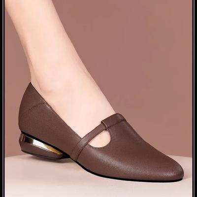 Sapatos Femininas Women Cute Pointed Toe Brown Anti Skid Slip On Squre Heel Shoes Lady Black Office Work Shoes Ab515