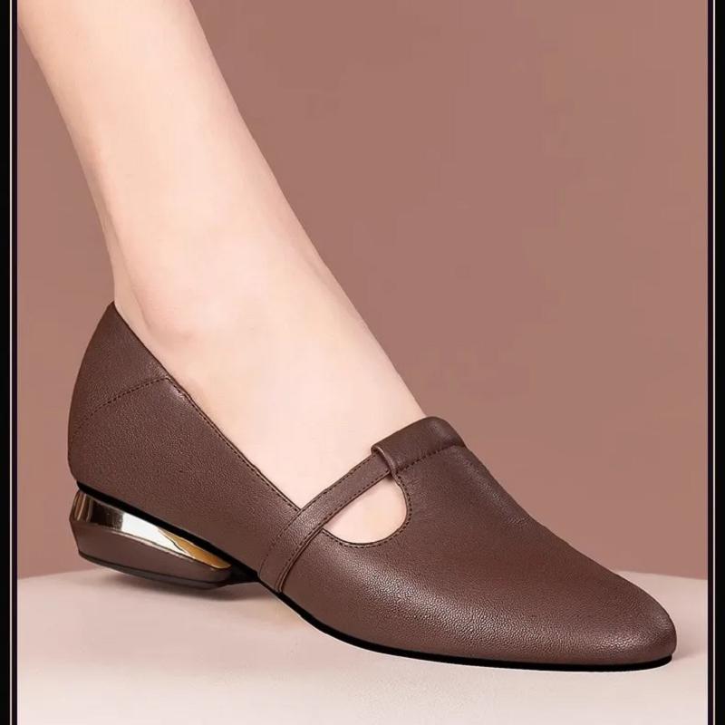 sapatos femininas women cute pointed toe brown anti skid slip on squre heel shoes lady black office work shoes ab515