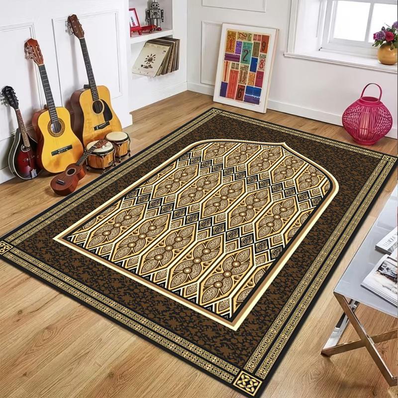 Vintage Islamic Area Rug Kaaba Mosque Floral Border Print NonSlip Floor Mat for Prayer Room Living Room Muslim Home Decor