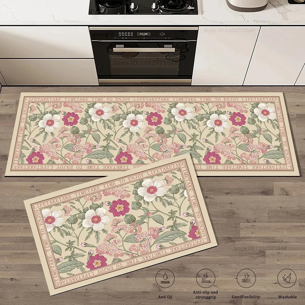 Minimalist Line Drawing Flower Kitchen Non Slip Floor Mat Waterproof Oil Proof Kitchen Strip Carpet Home Decoration