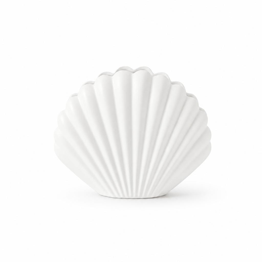 Decorative Vase In the Shape of a Sea Shell, White, Elegant Style