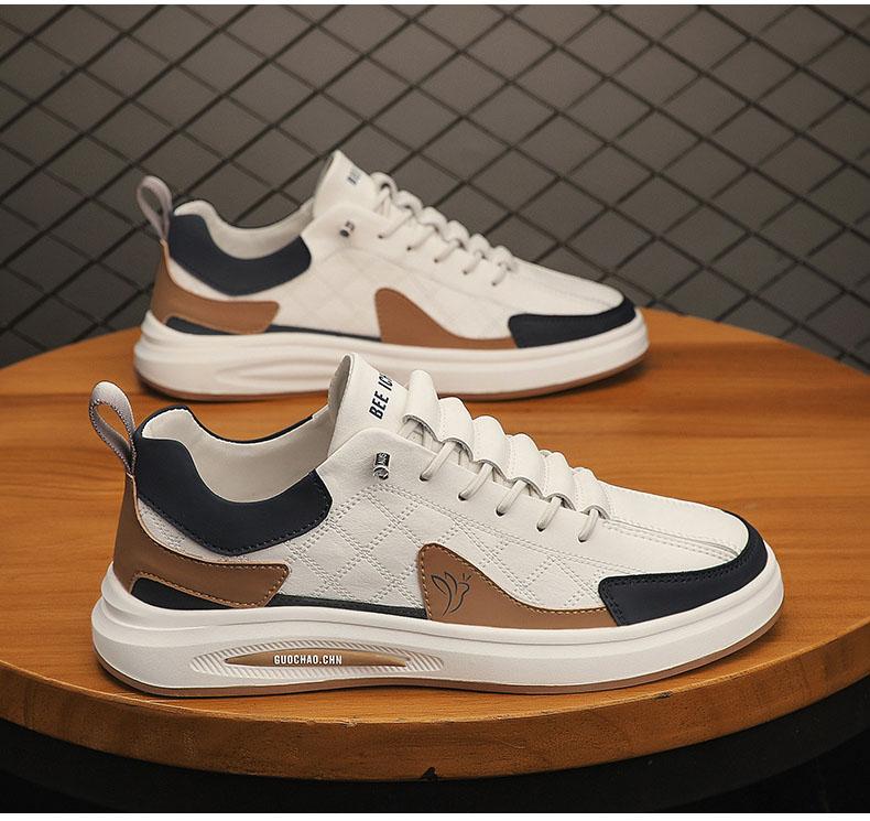 European New Shoes for Men Leather Casual Shoes Spring High End Checkered Flats Skateboard Shoes Comfortable Slip-on Sneakers