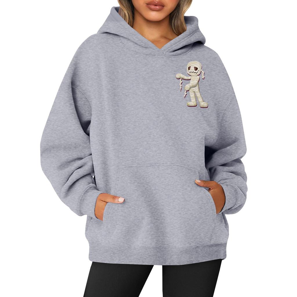 Damen-Kapuzenpullover mit Rundhalsausschnitt, langen Ärmeln und Halloween-Print