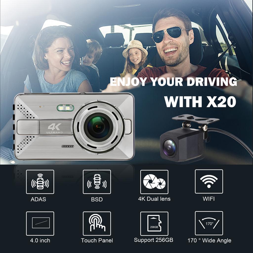 4K High-Definition-Fahrtenrekorder WIFI Drahtlose Mobiltelefonverbindung Auto Dual Lens 4-Zoll-Recorder