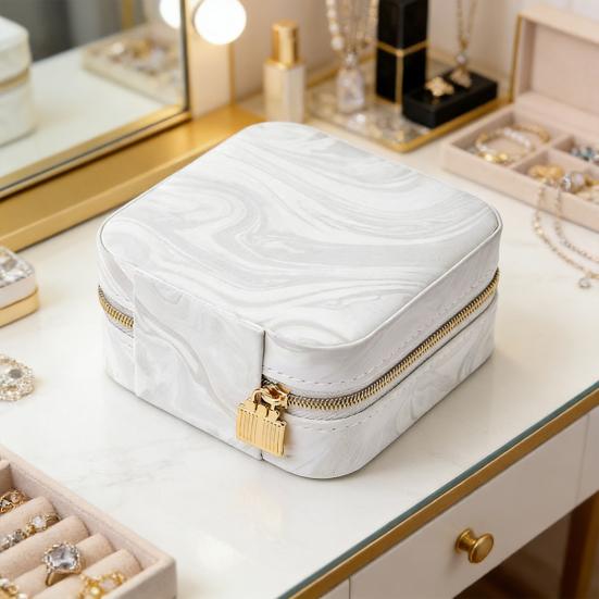 Portable Jewelry Box Faux Leather Travel Organizer for Earrings Necklaces Rings Elegant Velvet Lining Compact Jewelry Case for Women Girls