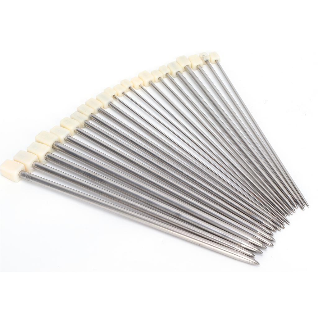 22Pcs Knitting Needles Stainless Steel Straight Single Pointed   Wool Weaving Tools(35cm )