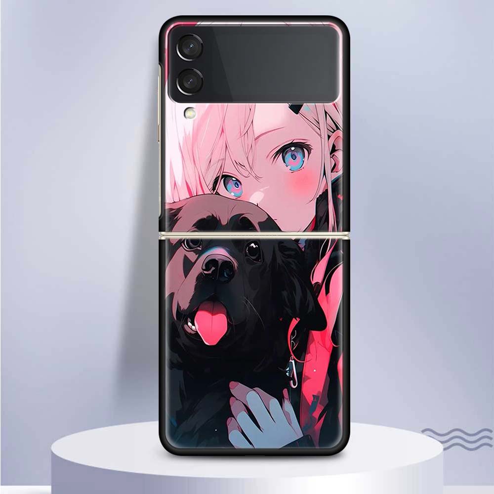 Süße Anime Ins Mädchen Tier Katze für Samsung Galaxy Z Flip 5 4 3 5G Telefon Fall schwarz Hard Cover ZFlip 5 4 3 Luxus stoßfest Bum