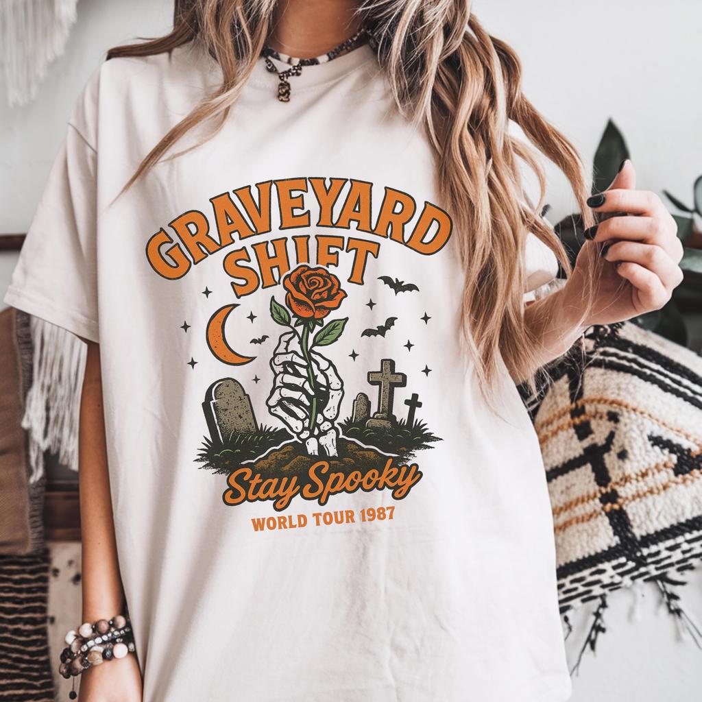 Graveyard Shirt, Halloween Shirt, Funny Halloween, Spooky Band T-Shirt, Skeleton Tshirt, Skull Tee, Funny Goth Tee, Comfort Colors Plus Size