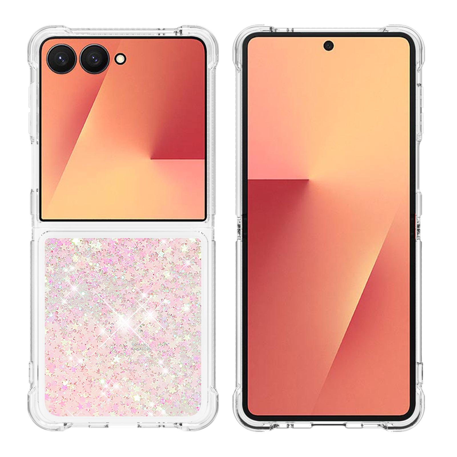 

For Samsung Galaxy Z Flip7 5G TPU Case Glitter Quicksand Shockproof Phone Back Cover Pink/Pentagrams