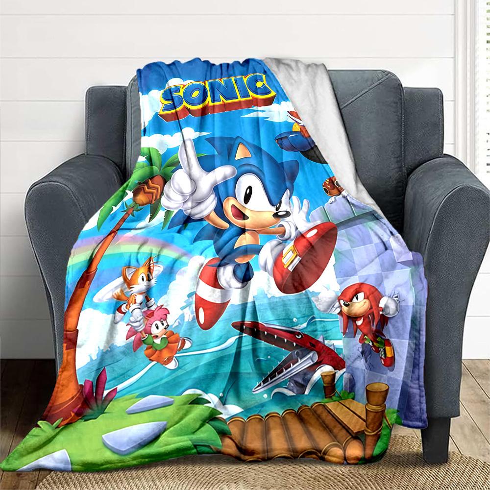 1pc Sonic Adventure Flannel Throw Blanket - HD Printed Lightweight Soft Warm All-Season Blanket for Sofa, Bed, Travel, Camping - Machine Washable070