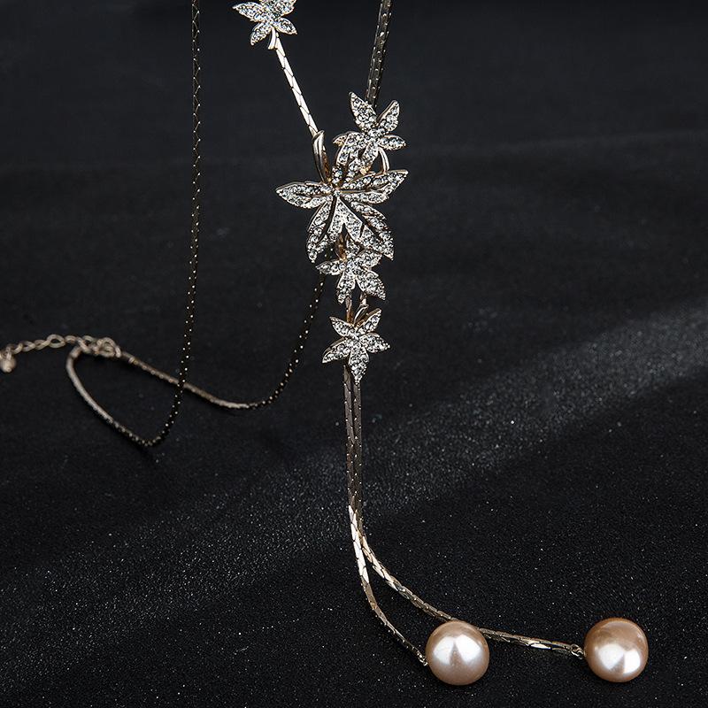 

Alloy Trendy Leaf Necklace With Pearl For Women Perfect Sweater Chain For Fall Winter