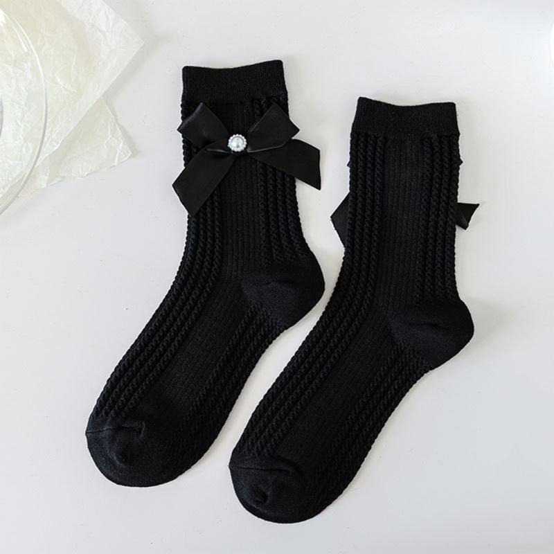 JK Girl Ruffle Lace Trim Cotton Ankle Socks Jacquard Knit Frilly Socks for Women