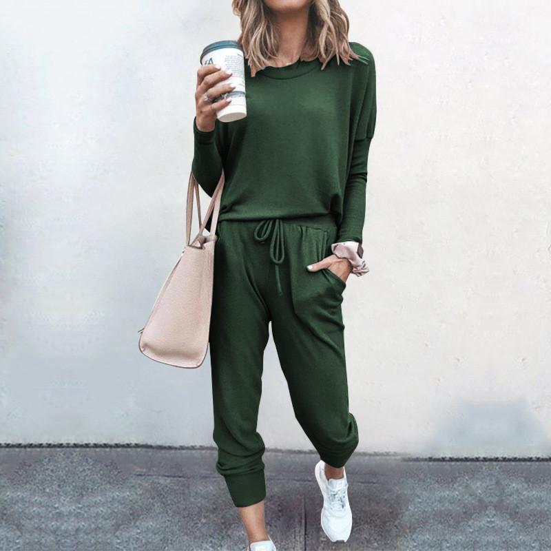 Casual Sportsets voor Dames 2 Delen Effen Kleur Ronde Hals T-shirt Basis Shirt Casual Mode Broekenset