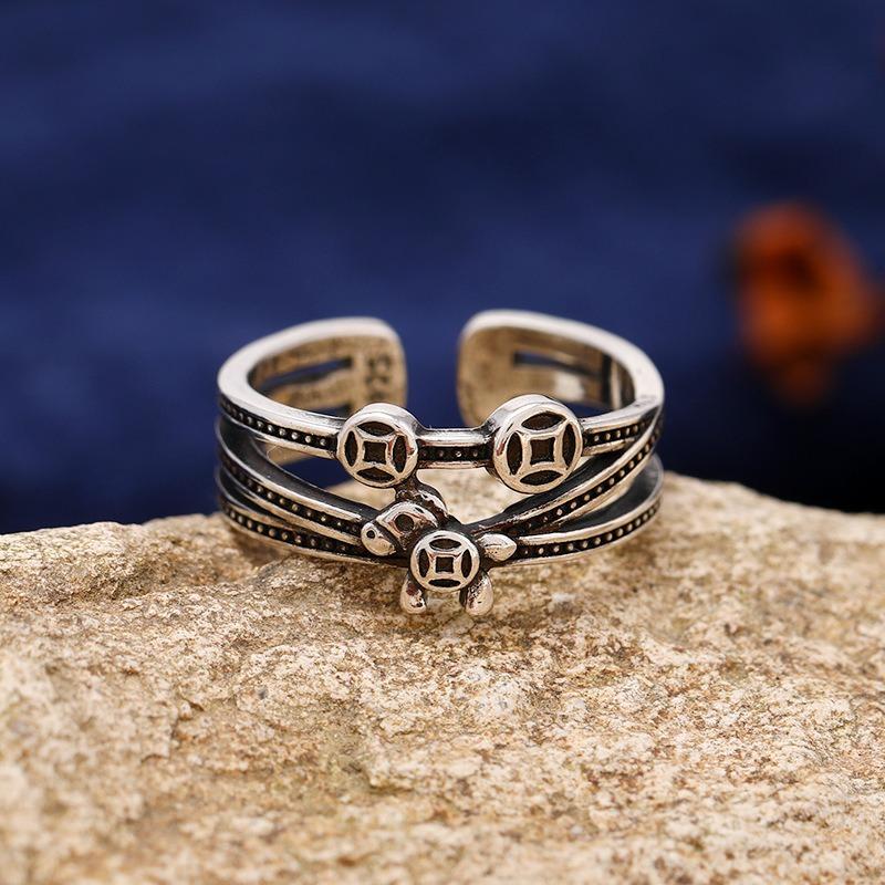 Immediately have money to spend retro Chinese ring men and women niche design Thai silver old opening simple stacking ring