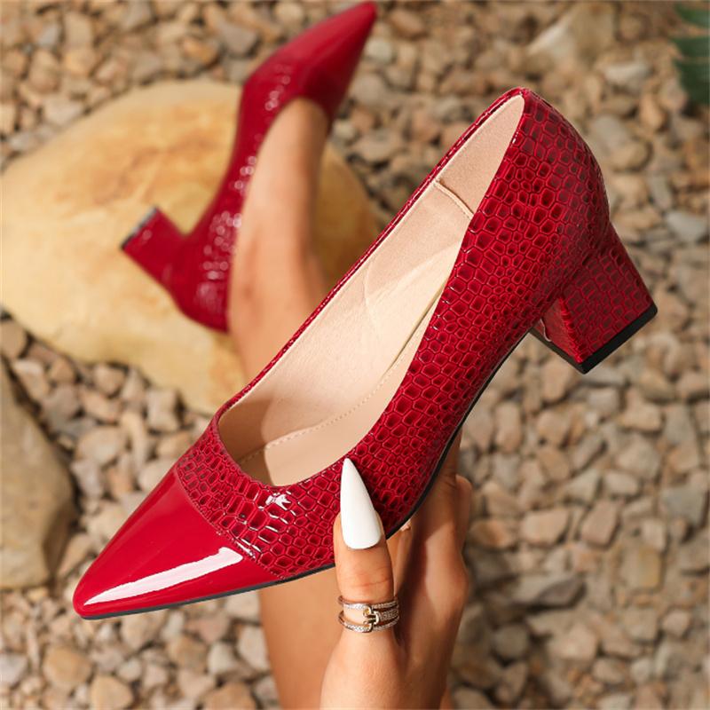 Size36-45 Female Patent Leather Pumps Pointed Toe Spring Summer Women Shoes Elegant Square High Heels Women's Black Office Shoes