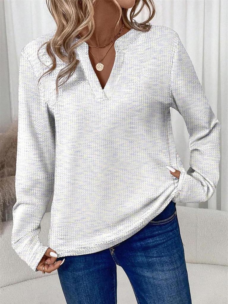 2025 Spring/Autumn Women's V-Neck Long Sleeve Pullover Top - Fashionable & Versatile