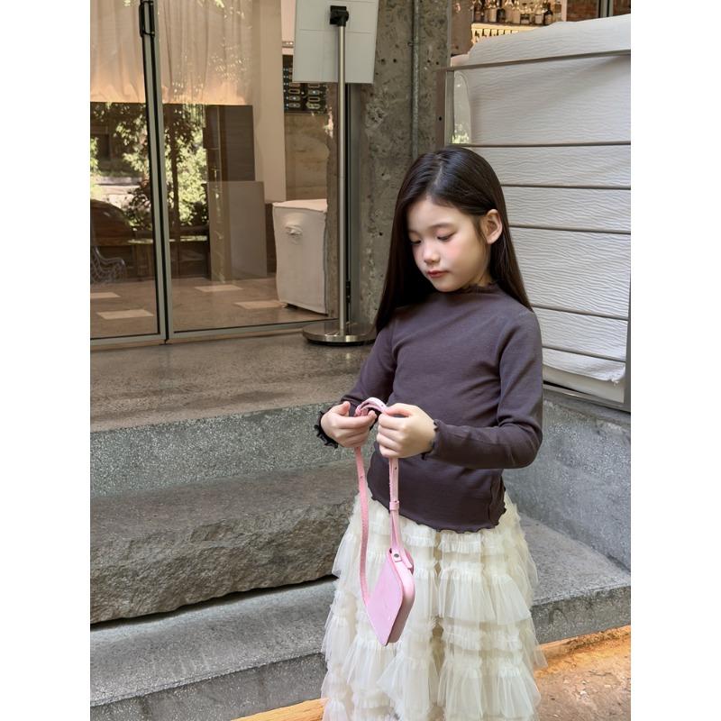Kids Girls Long Sleeve Solid Ruffle Collar Casual Inner Base Layer Top