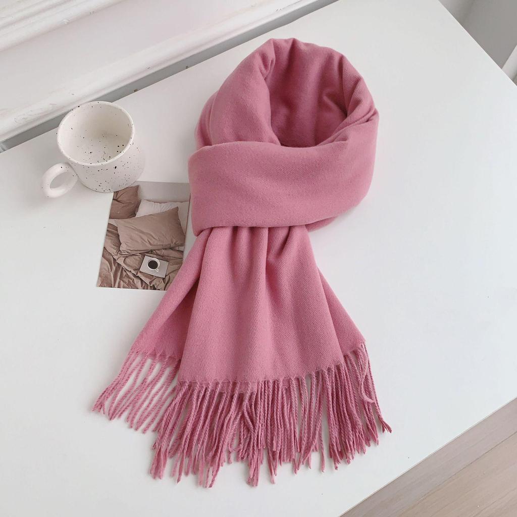 Luxuriöser Imitationskaschmir-Quasten-Schal in Uni-Rot für Damen - Koreanischer Stil, Winter-Vielseitig, Elegant