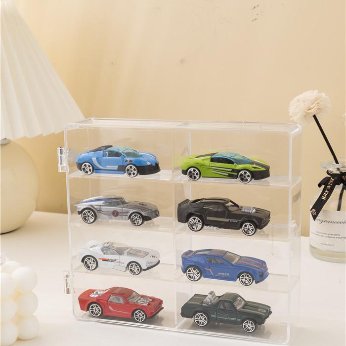 8-Compartment Acrylic Car Toy Display & Dustproof Storage Box