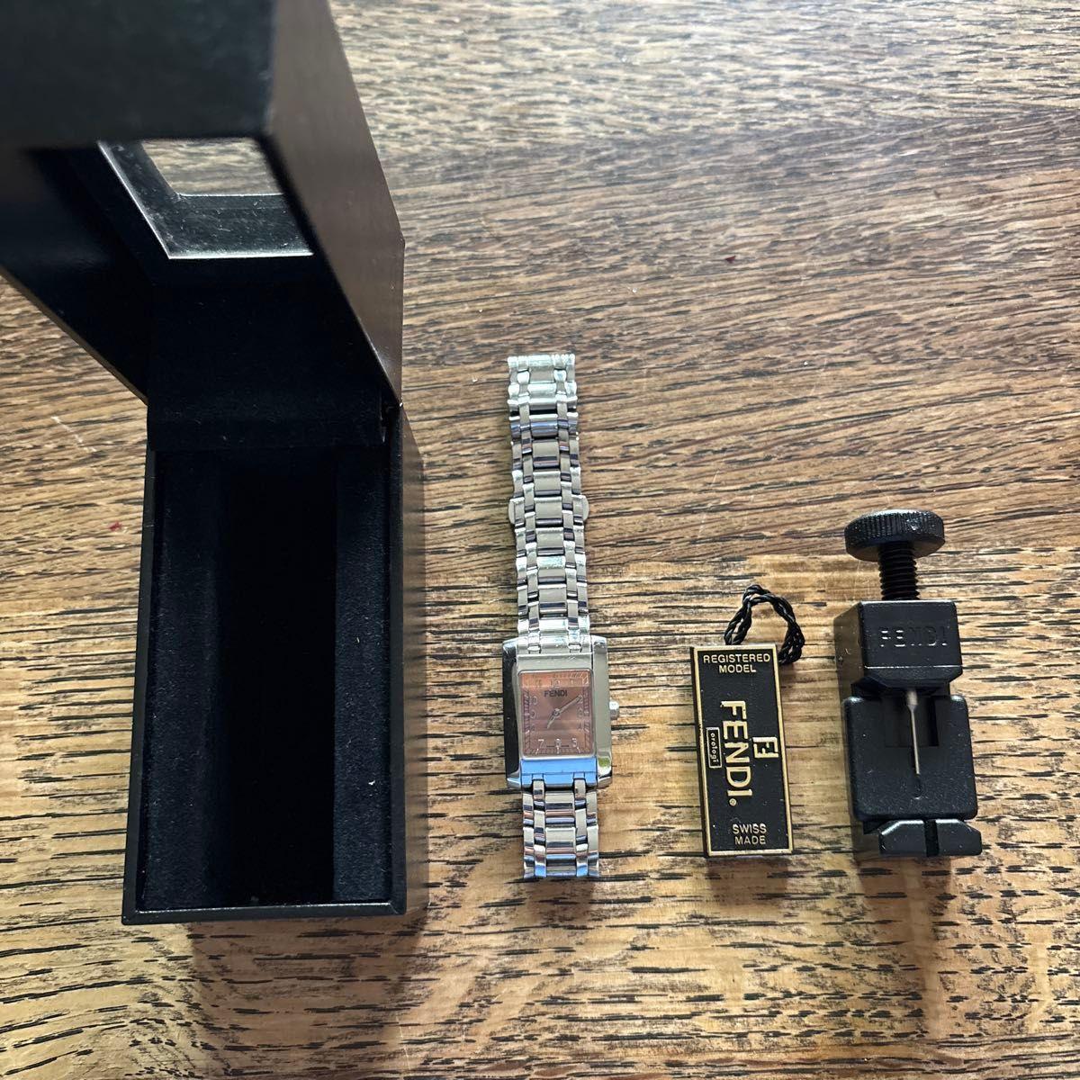 Used FENDI Watch 710L Salmon Pink Square Ladies 1851 Fendi