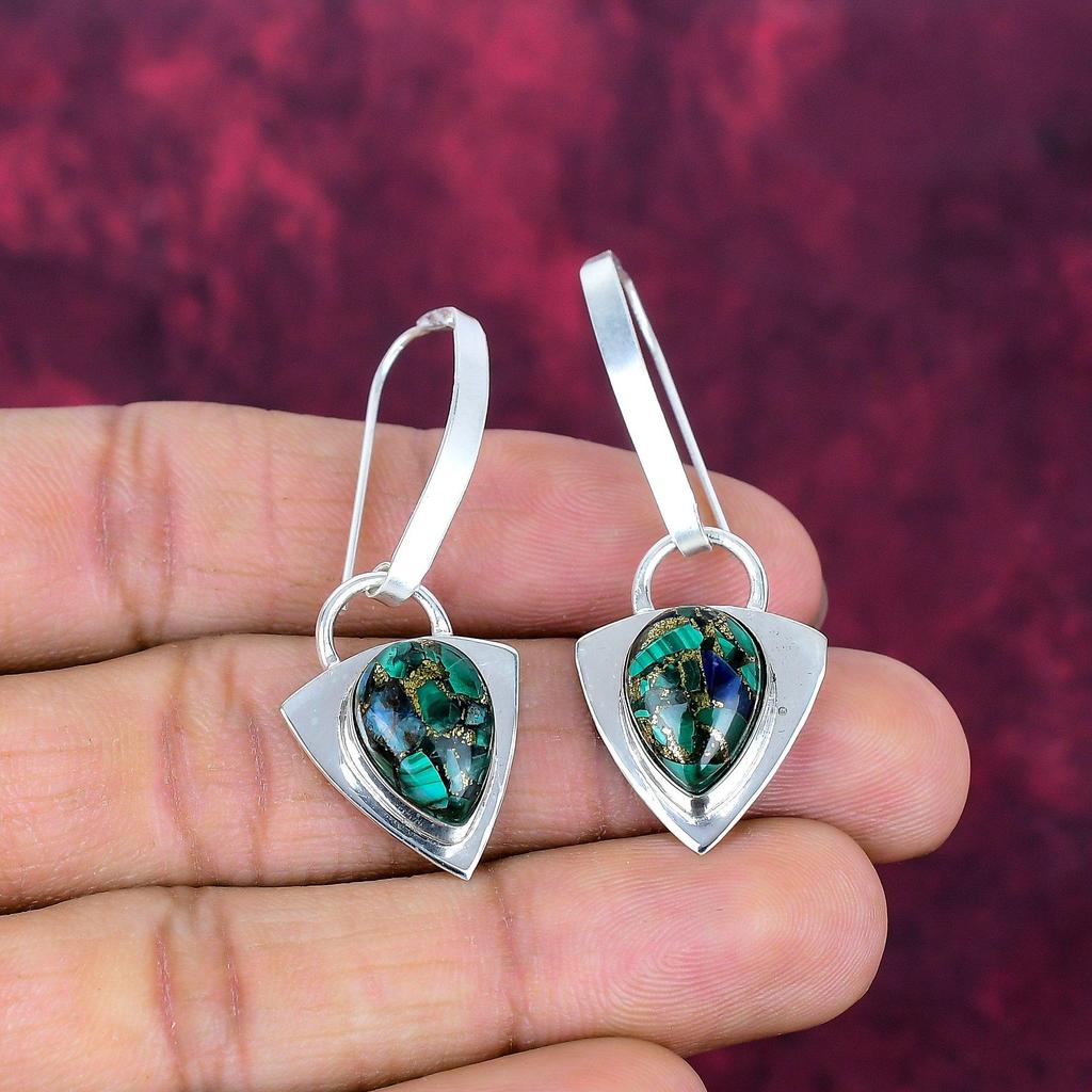 Cercei din argint 925 masiv, cu malachit de cupru, bijuterii lucrate manual cu pietre prețioase, cadouri pentru soție, cercei noi-nouți